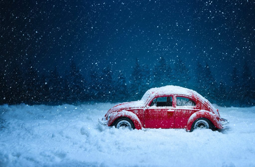 A VW Beetle in the snow